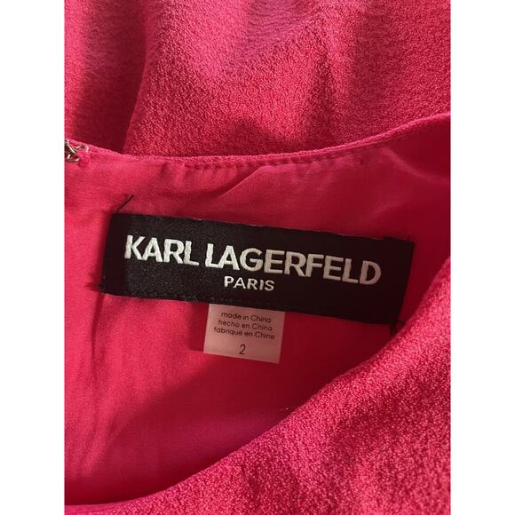 karl lagerfeld paris pink ruffle crepe 3/4 sleeve dress size 2 - Picture 4 of 7